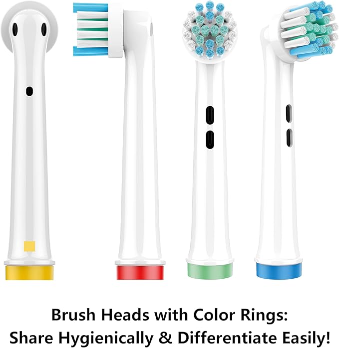 Replacement Toothbrush Heads Compatible with Oral-B Braun, 12 Pack with Color-Coded Rings for Family – Deep-Clean Design, Fits 7000/Pro 1000/500/3000 Series – Medium Bristles