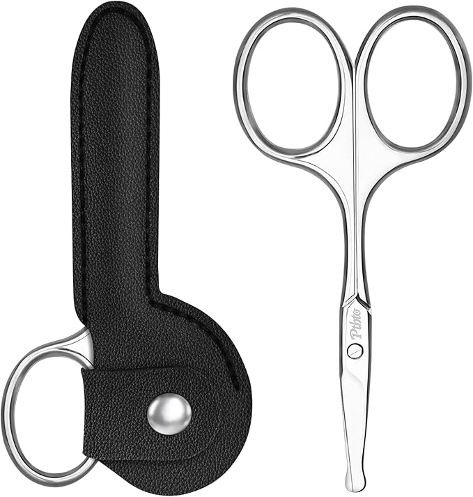 Eyebrow Scissors, 3.75” Round Tip for Safe Nose Hair, Mustache & Bikini Trimming, Premium Stainless Steel Small Scissors with Case