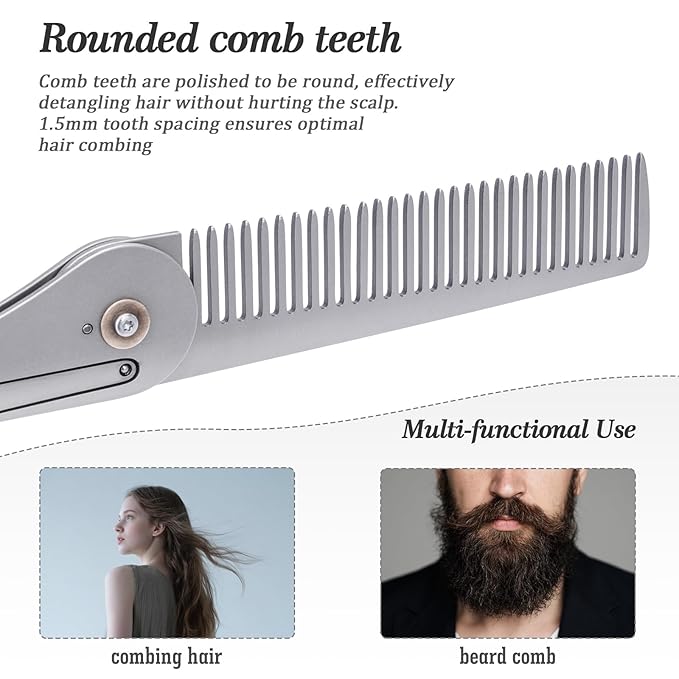 Boundless Voyage Titanium Hair Styling & Beard & Mustache Folding Pocket Comb, Portable EDC Accessories for Men and Women (Ti/9011A-D)