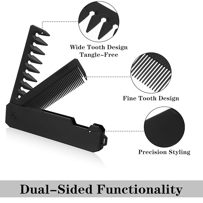 Folding Comb for Men, Protable 2 in 1 Hair Comb Fine Tooth Combs Styling for Everyday Grooming Styling Hair Beard Mustache