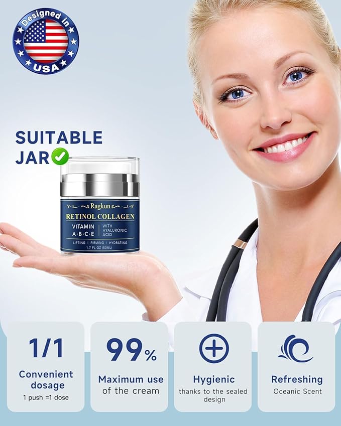 Retinol Cream for Face, Collagen Neck Creams for Tightening and Firming, Anti Aging Day & Night Facial Moisturizer for Women & Men, Instant Face Lift Wrinkle Cream 1.7 fl. oz with Turmeric Acid Pads