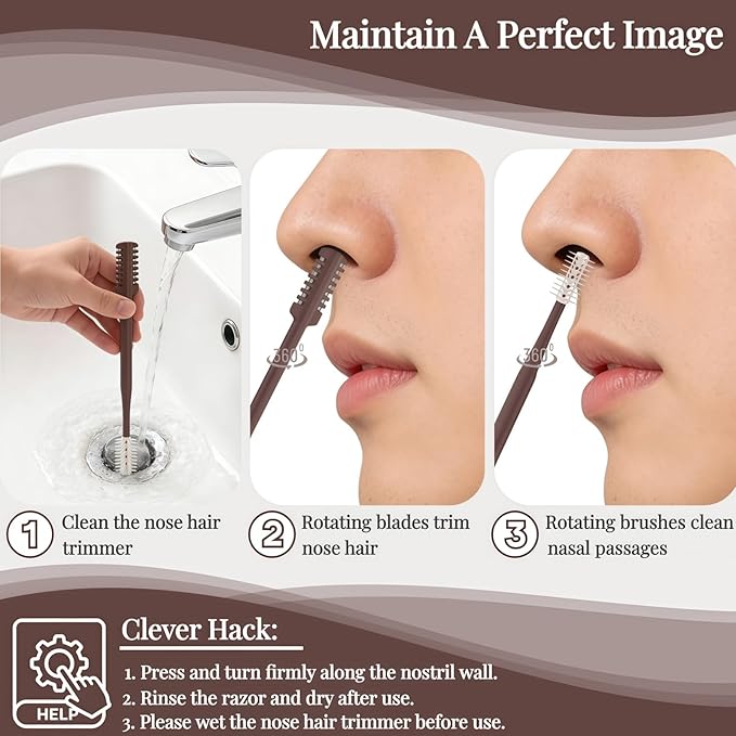 2026 Upgraded 2-in-1 Nasal Hair Cutter, 360° Rotating Double-Sided Blade, Washable Portable Grooming Tool for Men & Women, Travel Essential, 3-Pack (Coffee)