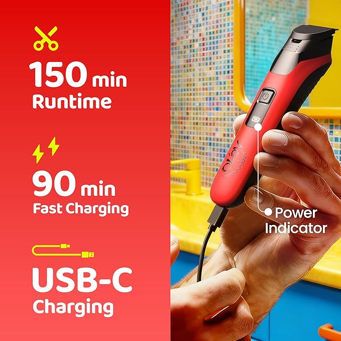 Electric Beard Trimmer for Men,Nose Hair Trimmer & Electric Razor 10-in-1 Grooming Kit Cordless Shaver Gift-Ready for Men(Red)