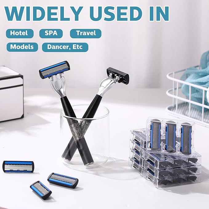 28 Pcs Disposable Men's Razors Set Refillable 6-Blade Sensitive Skin Razor Kit for a Comfortable Shave, 1 Handle and 27 Cartridges