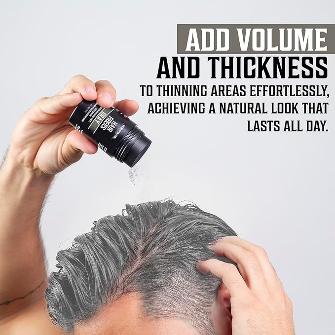Viking Revolution Gray Hair Fibers for Thinning Hair Men - Thick Fiber for Bald Spot Cover Up - Hair Building Fibers with Kerating and Biotin - Hair Fiber for Men for Thicker and Fuller Look (0.52oz)