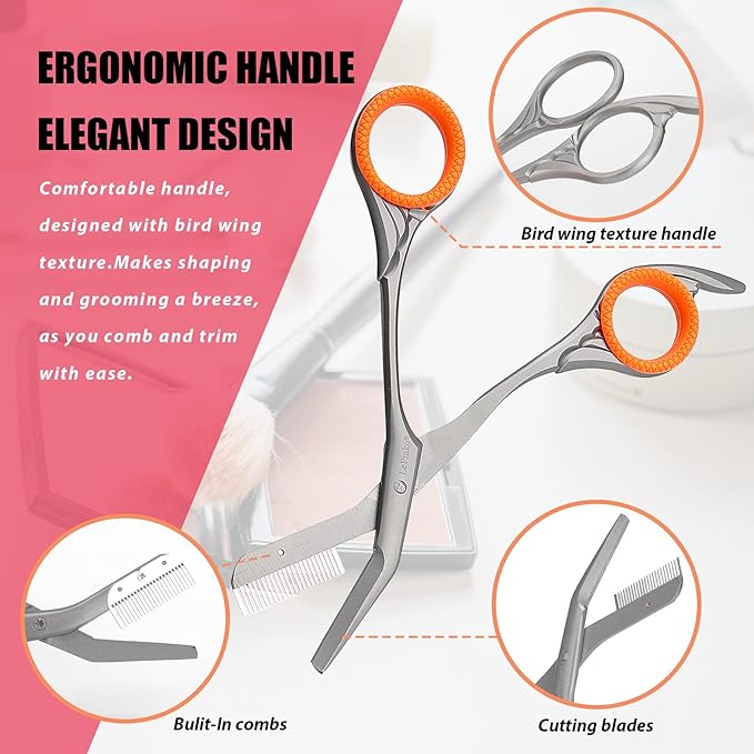 LePinko Eyebrow Trimming Scissors with Combs, Gifts For Men Women Stocking Stuffers, Black