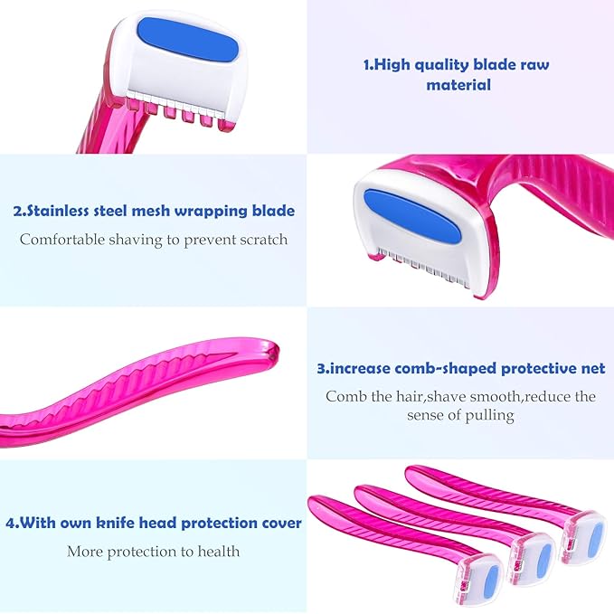Honoson 12 Pcs Disposable Bikini Razors for Women Bikini Line Trimmer Shaver Small T Type Razor Durable Travel Accessories Pubic Hair Removal Beauty for Body Cosmetic Tool(Pink)