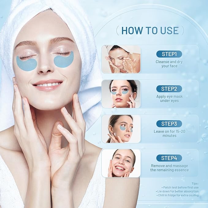 Under Eye Patches Masks - for Puffy Eyes, Fine Lines, Dark Circles,Wrinkles, Eye Bags Treatment with Collagen and Hyaluronic Acid,Firming & Cooling, Moisturizing and Hydrating Blue (60 Pcs)