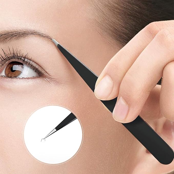 Eyebrow Tweezer Set 3-Piece for Women & Men - Professional Set with Case - Precision Tweezers Kit for Facial Hair, Splinter and Ingrown Hair Removal