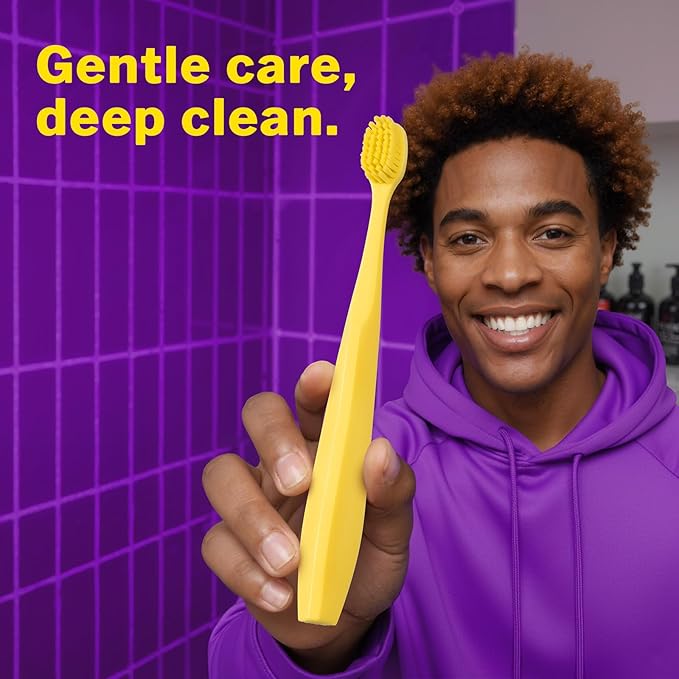 Max Extra-Soft Toothbrush for Adults Sensitive Gums – Gentle Bristles, Wide Angled Head for Back Teeth, Ergonomic Non-Slip Grip, BPA-Free Handle, Individually Wrapped, 4-Pack (Yellow)