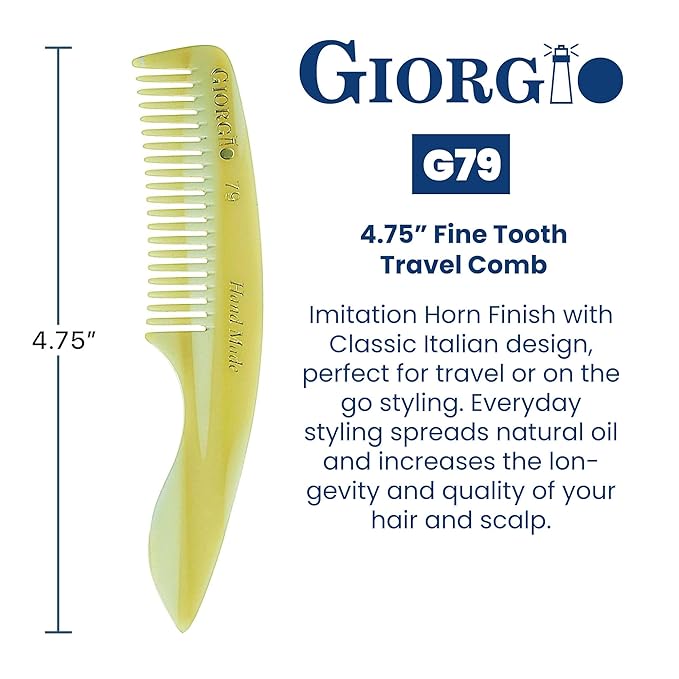 Giorgio G79 Travel Size Mustache and Beard Comb for Men - Small Fine Tooth Pocket Combs for Everyday Hair Care - Sawcut and Hand Polished Pocket and Styling Comb - Handmade Ivory