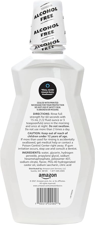 Amazon Basics Teeth Whitening Mouthwash, Alcohol-Free, Clean Mint, Breath Freshener, 32 Fluid Ounces, 1-Pack (Previously Solimo)