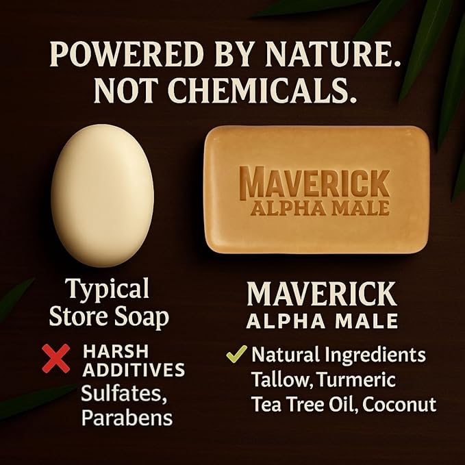Maverick Alpha Male Soap & Health Brand Mystic Spice Fragrance Tallow Soap for Men – Deep Clean Bar with Coconut oil, Tea Tree oil, Safflower oil, Turmeric & light Oatmeal scrub