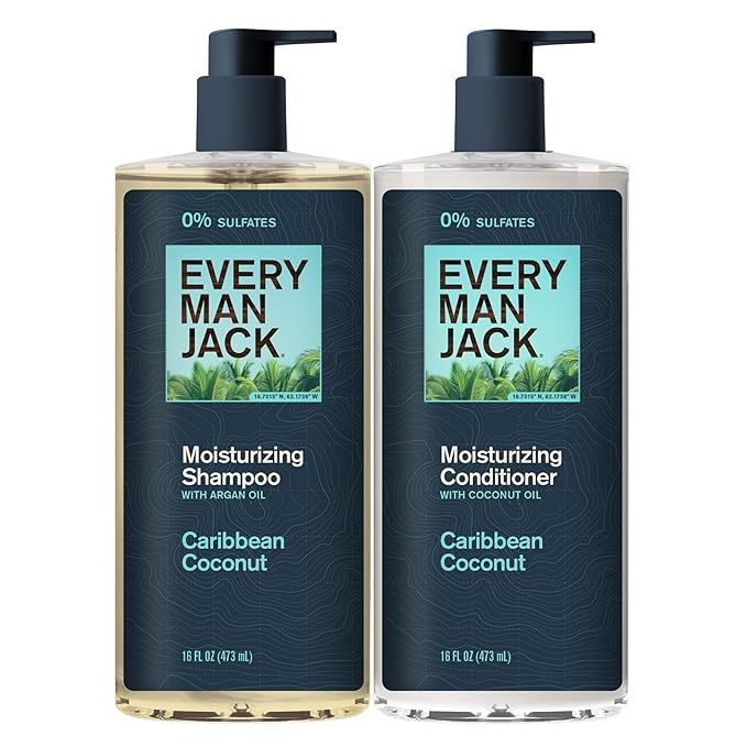 Every Man Jack Men's Shampoo and Conditioner Set - Caribbean Coconut - Made w/Plant Powered Moisturizing Ingredients like Coconut & Argan Oil - 16 fl oz (2 Pack)