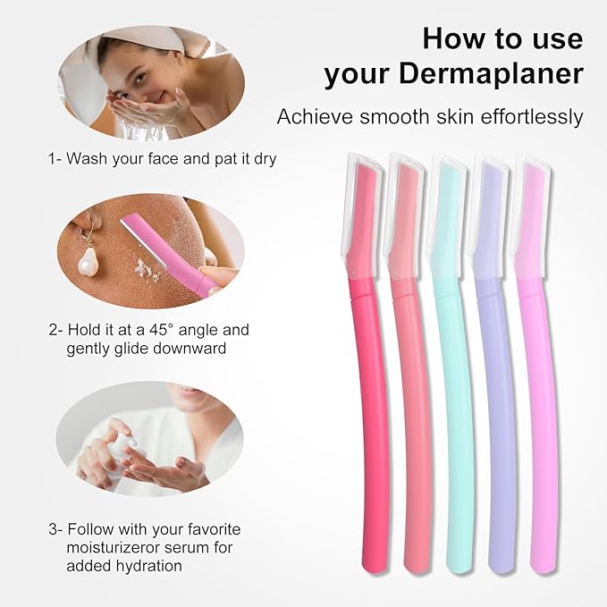 Dermaplane Razor for Women Face, Precision Face Razors for Women, Dermaplaning Tool, Eyebrow Razor, Skin-friendly Microblades with Protective Cap
