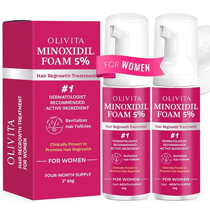 5% Minoxidil Foam for Women Hair Growth: Extra Strength Hair Regrowth Treatment – Revitalize Hair Follicles & Regrow Thicker, Fuller Hair – Hair Loss Solution-2 pack