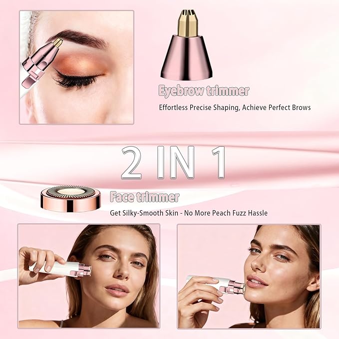 Eyebrow Trimmer Facial Hair Removal for Women, 2 in 1 Electric Rechargeable Face Shaver & Eyebrow Razor with Painless Gentle Trimming - for Face, Upper Lip, Eyebrows