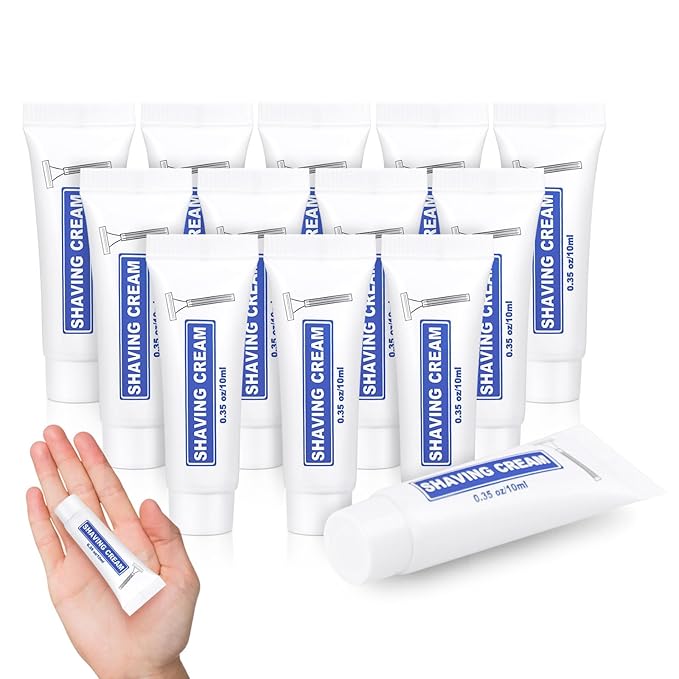 100 Pack Travel Size Shaving Cream Bulk,10ml/0.35fl oz Individually Wrapped Mini Disposable Shaving Cream in Bulk 1.2x2.8 inch Travel Size Toiletries Amenities for Guests,Homeless,Charity