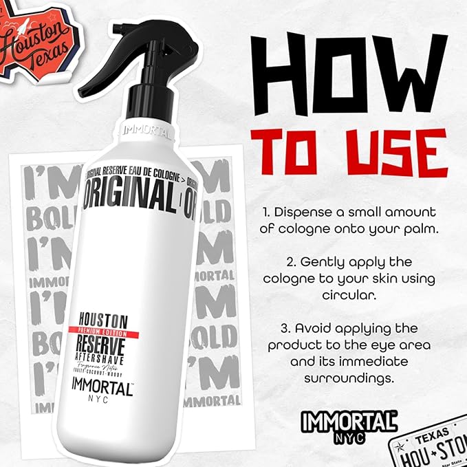 Immortal NYC Reserve Houston, Aftershave Spray Body/Face Men's Cologne, 13.5 oz / 400 ml, Barbers, Softens Skin, Refreshes, Revitalizes and Relieves Face and Skin, Moisturizing Formula After Shaving
