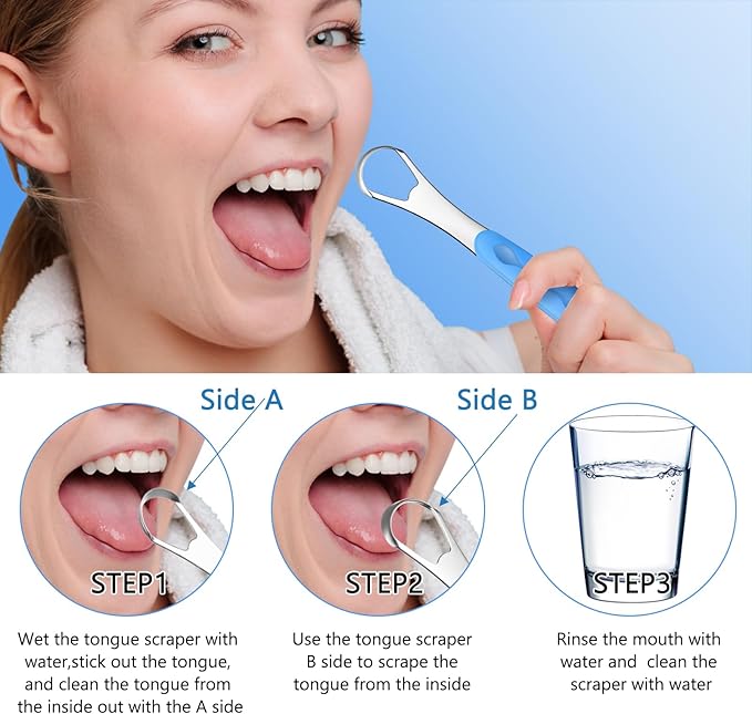 4 Pcs Tongue Scraper Cleaner Adults and Kids Stainless Steel Tongue Brush Metal Tongue Scraper Reduce Bad Breath with Travel Cases for Men Women Oral Mouth, Orange, Black, Green and Blue