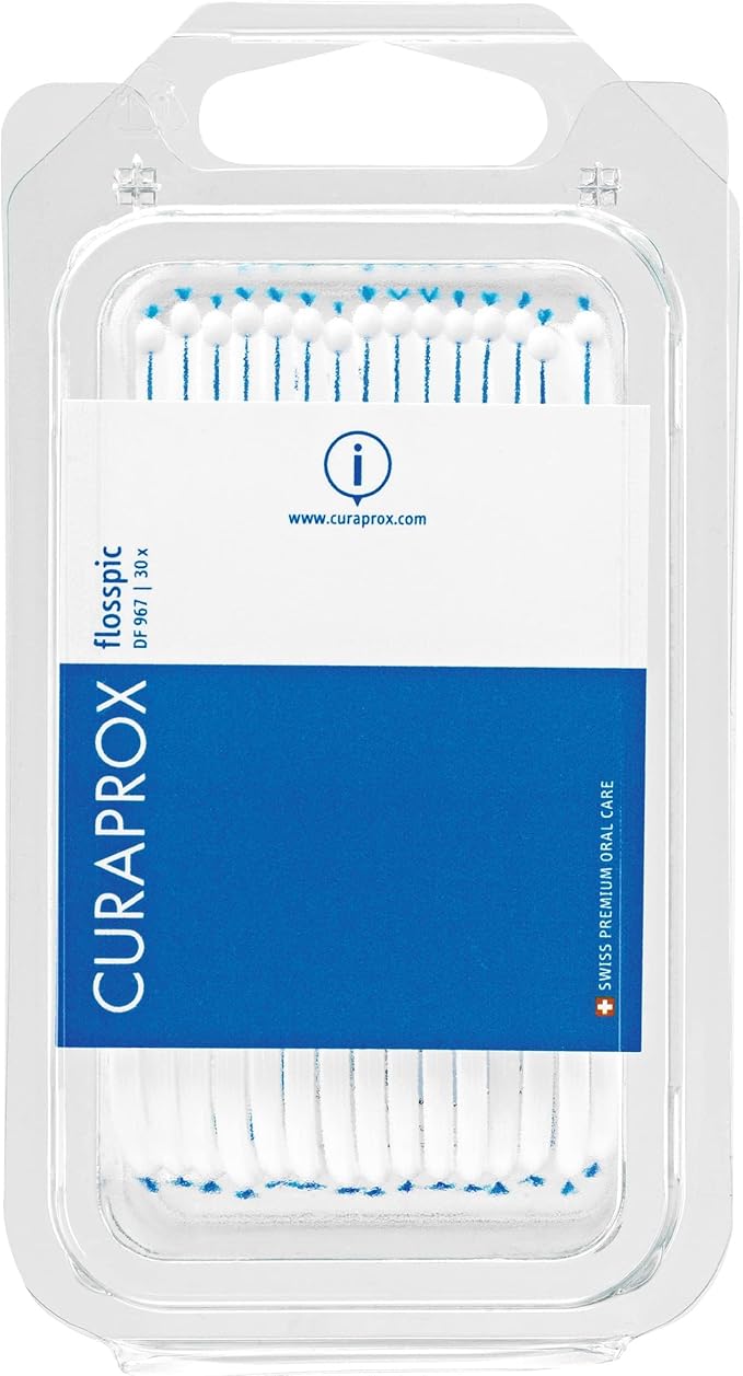 Curaprox Flosspic – Dental Floss and Toothpick in One for Interdental Cleaning | Ergonomic Design, 30-Pack | Swiss Made