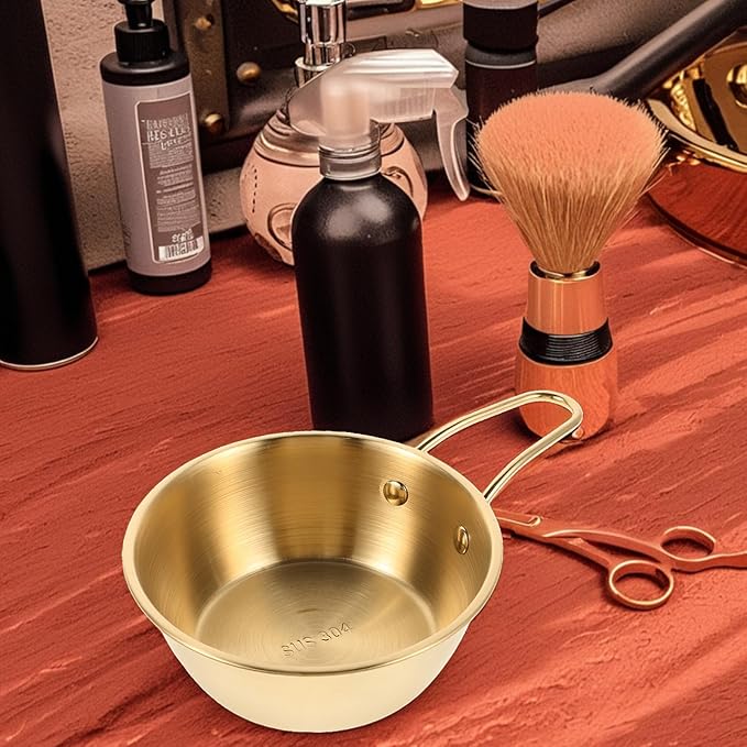 SMASOLO Men Shaving Cream Bowl with Gold Handle Stainless Steel Wet Shaving Cup Large Size for Camping and Daily Use