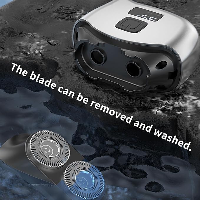 Electric Shaver for Men Mini, Portable Electric Razor with LED Display, Detachable Washable Head, Type-C Charging, Double Foil Rotary Shaver for Face
