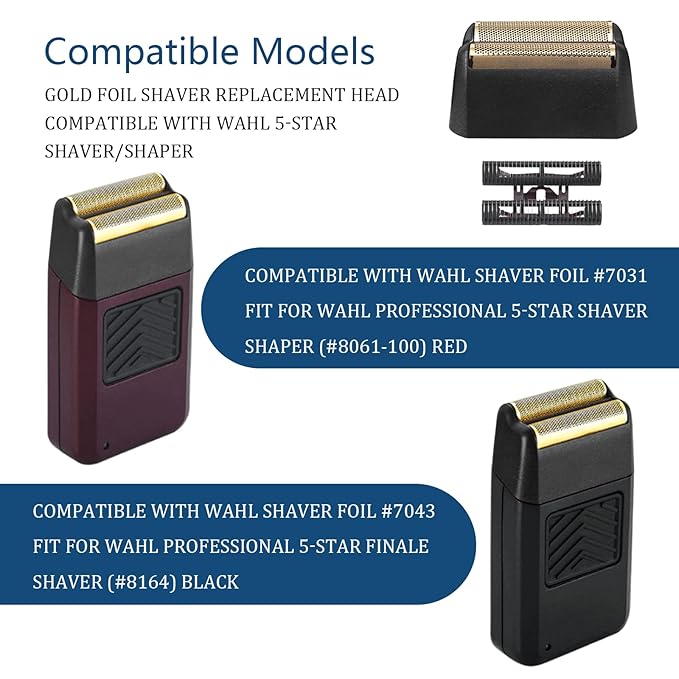 Finale Replacement Foil Compatible with wahl Professional 5 Star Series Shaver Replacement Foil Cutter Bar Assembly Model 7043 7031, Gold Super Close Shaving - Smooth & Durable, for Sensitive Skin