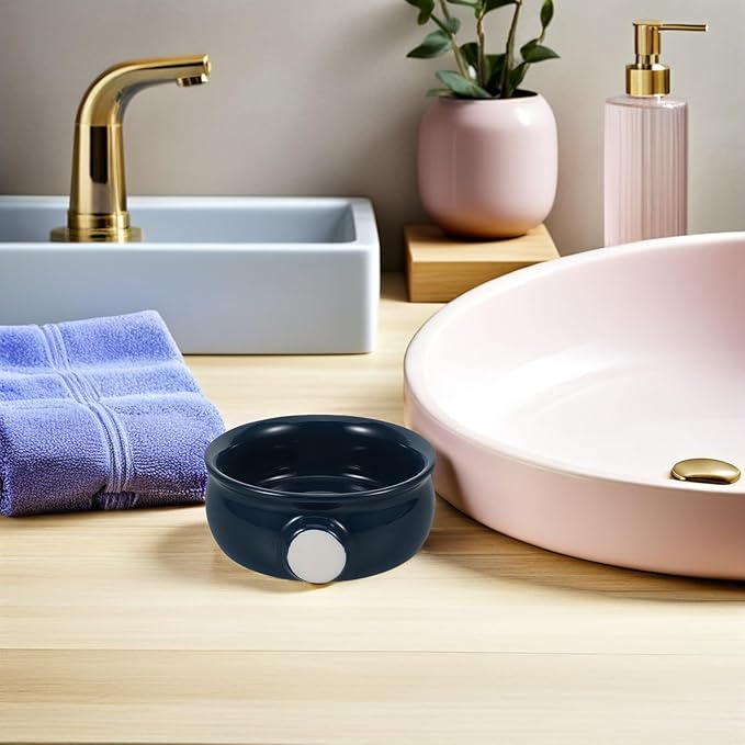 Ceramic Beard Shaving Soap Bowl Navy Spiral Lather Dish with Lid for Men’s Daily Grooming Home Travel and Barber Use