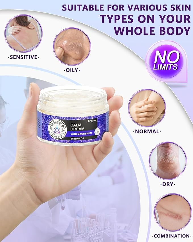 2025 Updated Magnesium Cream for Sleep: Nighttime Magnesium Lotion for Pain & Leg Cramps, Muscle Relaxation, Calm, Deep Hydration, Skin Care for Kid, Men, Women (Lavender)