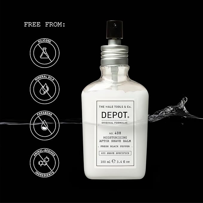 DEPOT No. 408 Moisturizing After Shave Balm 100ml – Fresh Black Pepper, Black Tea & Oat Extract for Sensitive Skin, Reduces Redness, Hydrates & Soothes Post-Shave