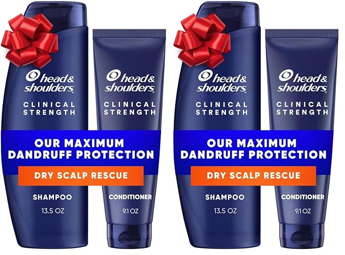 Head & Shoulders Anti-Dandruff Shampoo,Clinical Strength Dry Scalp Rescue,1% Selenium Sulfide,Seborrheic Dermatitis Relief,Dry Scalp,13.5 fl oz + Conditioner,9.1oz,(Pack of 4)