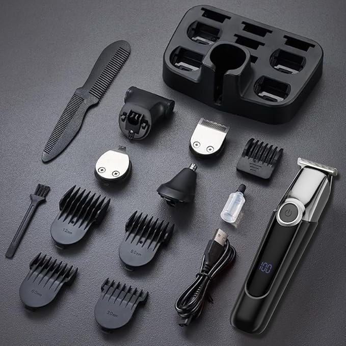 Beard Trimmer for Men, 5 in 1 Electric Razor for Men, Cordless Hair Clippers, Waterproof Grooming Kit for Shaving Face, Mustache, Body, Ear, Nose Hair Trimmer, Gifts for Mens, Black