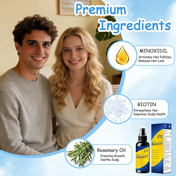 5% Minoxidil for Men, Minoxidil for Women Hair Growth, 2 Fl Oz (60ml) Minoxidil 5% Hair Regrowth Treatments, Minoxidil Spray for Thinning and Loss, Yellow and Blue