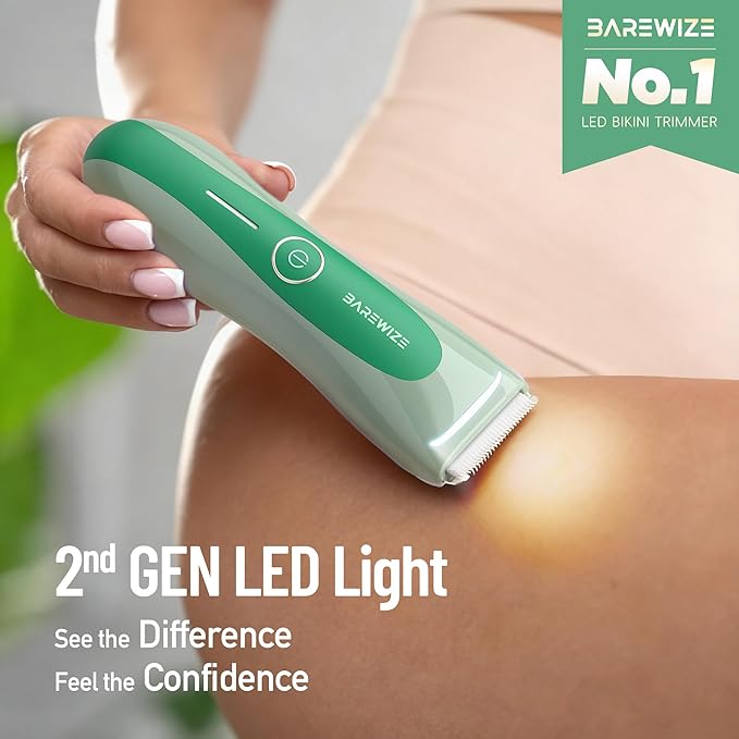 Bikini Trimmer for Women, Electric Shaver for Women | LED Light, IPX7 Waterproof, USB-C Rechargeable, Ceramic Blade | Electric Razors for Women, Pubic Hair Trimmer Women (Jade Glow)
