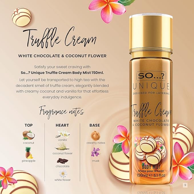 So...? Unique Truffle Cream Body Mist - Vanilla, Gourmand, Fruity Perfume for Women - Cruelty Free Body Spray for Women - 5.1 oz