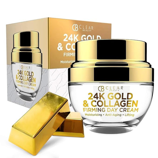 Clear Beauty 24K Gold & Collagen Day Cream Face Moisturizer – Dermatologist Tested, Anti Aging Korean Skin Care – Anti Wrinkle, Firms & Hydrates For Youthful Glow – Vegan, Clean Beauty – 1.69 Fl Oz