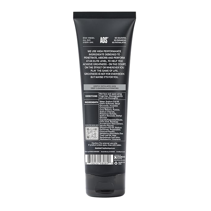Art of Sport Daily Face Wash for Men – Detoxifying Charcoal Cleanser with Aloe Vera & Bamboo Extract – Deep Cleans & Refreshes Skin – Non-Drying Formula – 4 fl oz