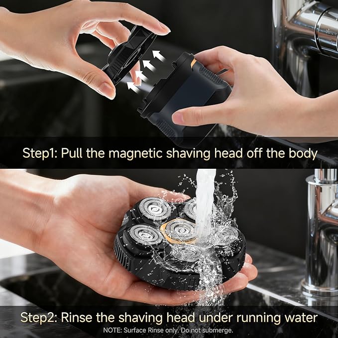 Head Shavers for Bald Men, 6D Magnetic Blade Razor with Led Display and USB-C Charging, Waterproof Wet/Dry Shaver for Men, with Storage Case and 1 Extra Replacement Head (Navy Blue)