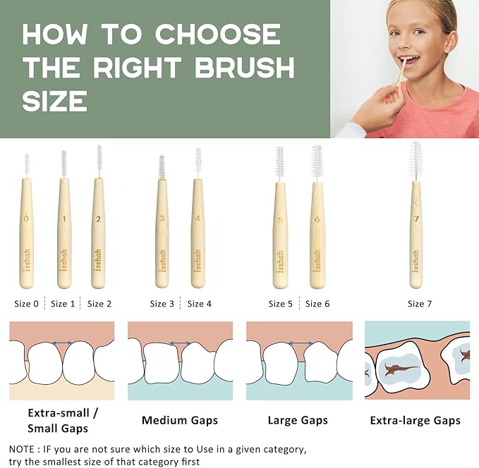 Bamboo Interdental Brushes, Between Teeth Cleaner Deep Clean Brush, 40 Count, Size 0, Small Gaps
