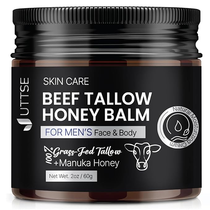 Men's Beef Tallow for Skin Care:100% Grass-Fed Beef Tallow Face Moisturizer For Men - Tallow and Honey Balm With Olive Oil Manuka Honey For Sensitive Dry Skin Repair 2 oz