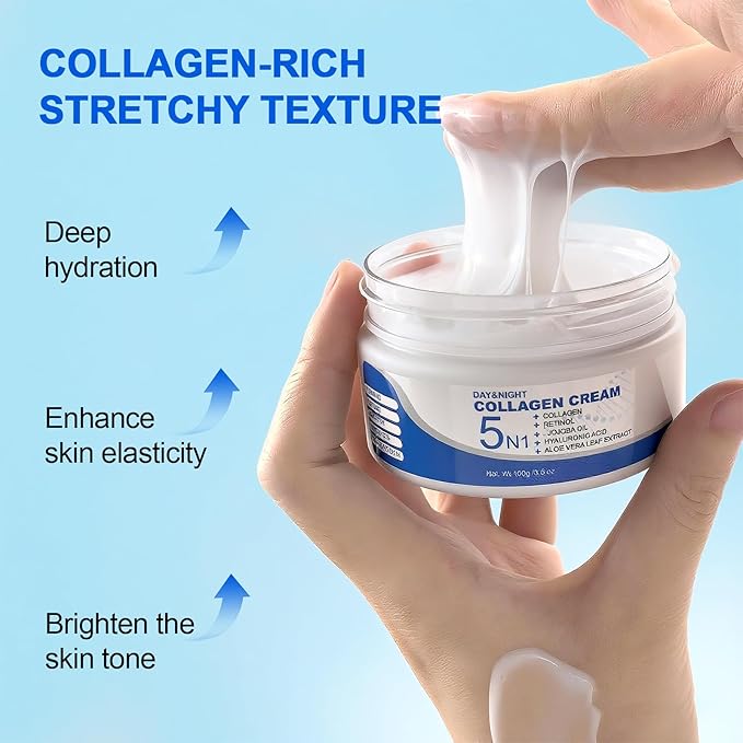 5N1 Collagen Moisturizer with Retinol & Hyaluronic Acid - Deep Hydration Face Cream for Women & Men - Visibly Firms, Smooths Wrinkles, Plumps Skin - Day & Night Cream, 3.5 oz