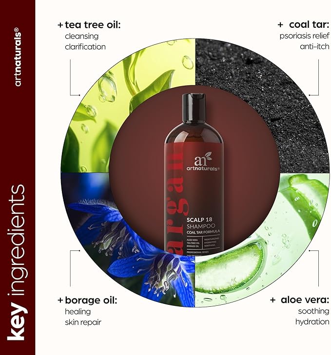 ArtNaturals Therapeutic Argan Shampoo - (16 Fl Oz / 473ml) - Natural and Organic Coal Tar with Argan Oil - Treatment Helps Anti-Itchy Scalp, Symptoms of Psoriasis, Eczema - Sulfate Free