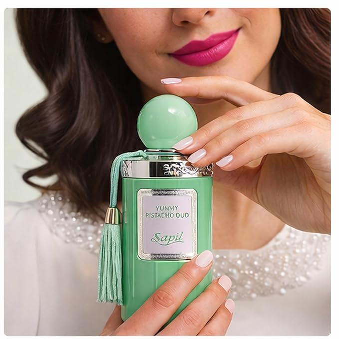 Sapil Yummy Pistachio Oud Eau de Parfum – Long Lasting Unisex Gourmand Floral Perfume | Pistachio, Jasmine & Vanilla Notes | Creamy Sweet Oud Fragrance | 3.4 oz / 100ml