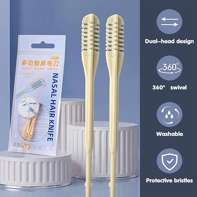 2-in-1 Nasal Hair Cutter, 2025 New Double-Sided Nose Hair Trimmer with Ear Picker, Portable Manual Nasal Trimmer with 360° Rotating Blade(2PCS)
