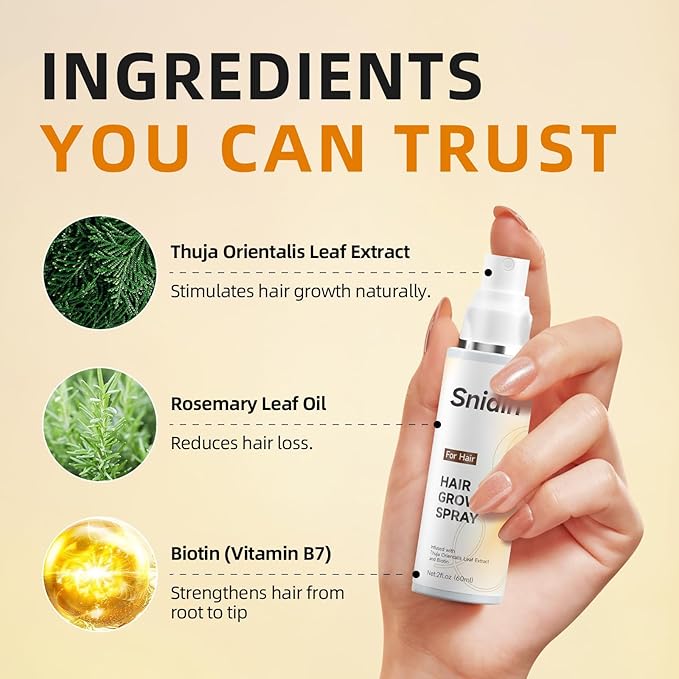 Hair Growth Spray, With Rosemary Oil and Biotin, Non-Greasy, Helps Prevent Hair Thinning & Hair Loss, for Scalp, 60ml Bottle