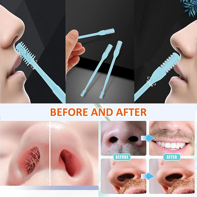 3 Pcs 2-in-1 Nasal Hair Trimmer Set, 360° Rotating Double-Sided Nose & Ear Hair Cutter for Men & Women, Portable Nostril Grooming Tool with Soft Cleaning Brush(Cream)