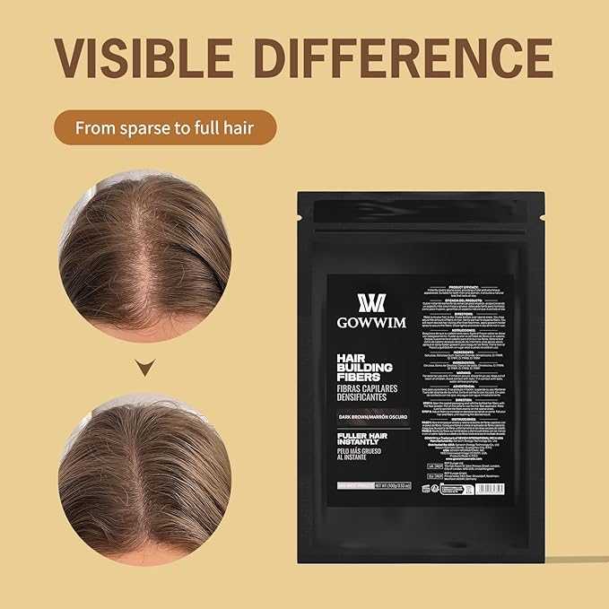 Gowwim Hair Fibers，Instant Building Thickening Fibers for Thinning Loss Hair Natural Grey Coverage Touch up Bald Spot Cover up Waterproof & Sweatproof for Women & Men 100g