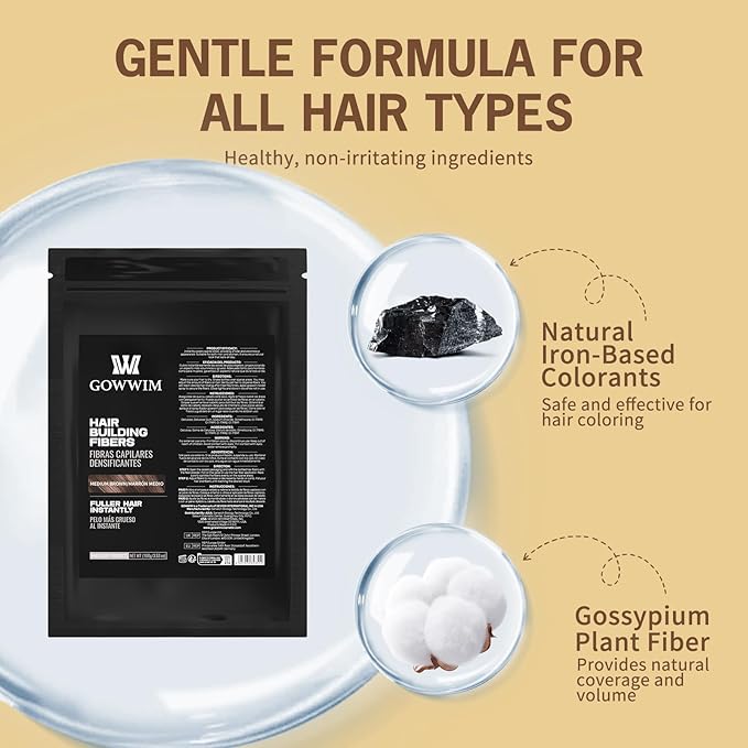 Gowwim Hair Fibers，Instant Building Thickening Fibers for Thinning Loss Hair Natural Grey Coverage Touch up Bald Spot Cover up Waterproof & Sweatproof for Women & Men 100g