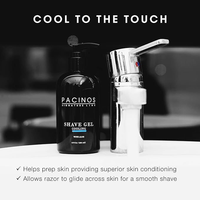 Pacinos Shave Gel - Cooling Gel with Aloe Vera - Moisturizing Mens Shaving Gel - 8 Fl. Oz